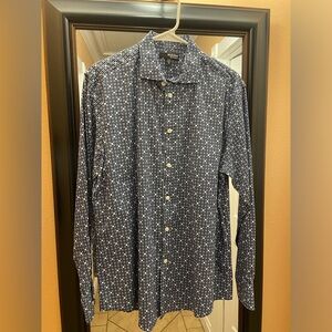 Murano Liquid Luxury Shirt Men MediumBlue Geometric Long Sleeve Preppy Button Up